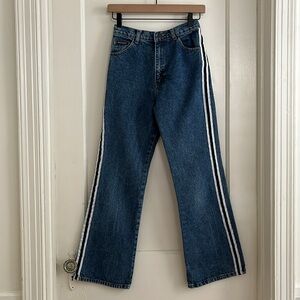 90s Vintage 100% Cotton Rigid Flare Jeans High Rise Sporty Stripe Denim Sz 0 / 1
